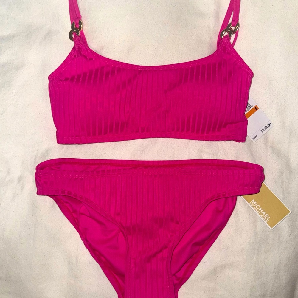 NWT: Michael Kors Hot Pink Bikini with Gold Detailing